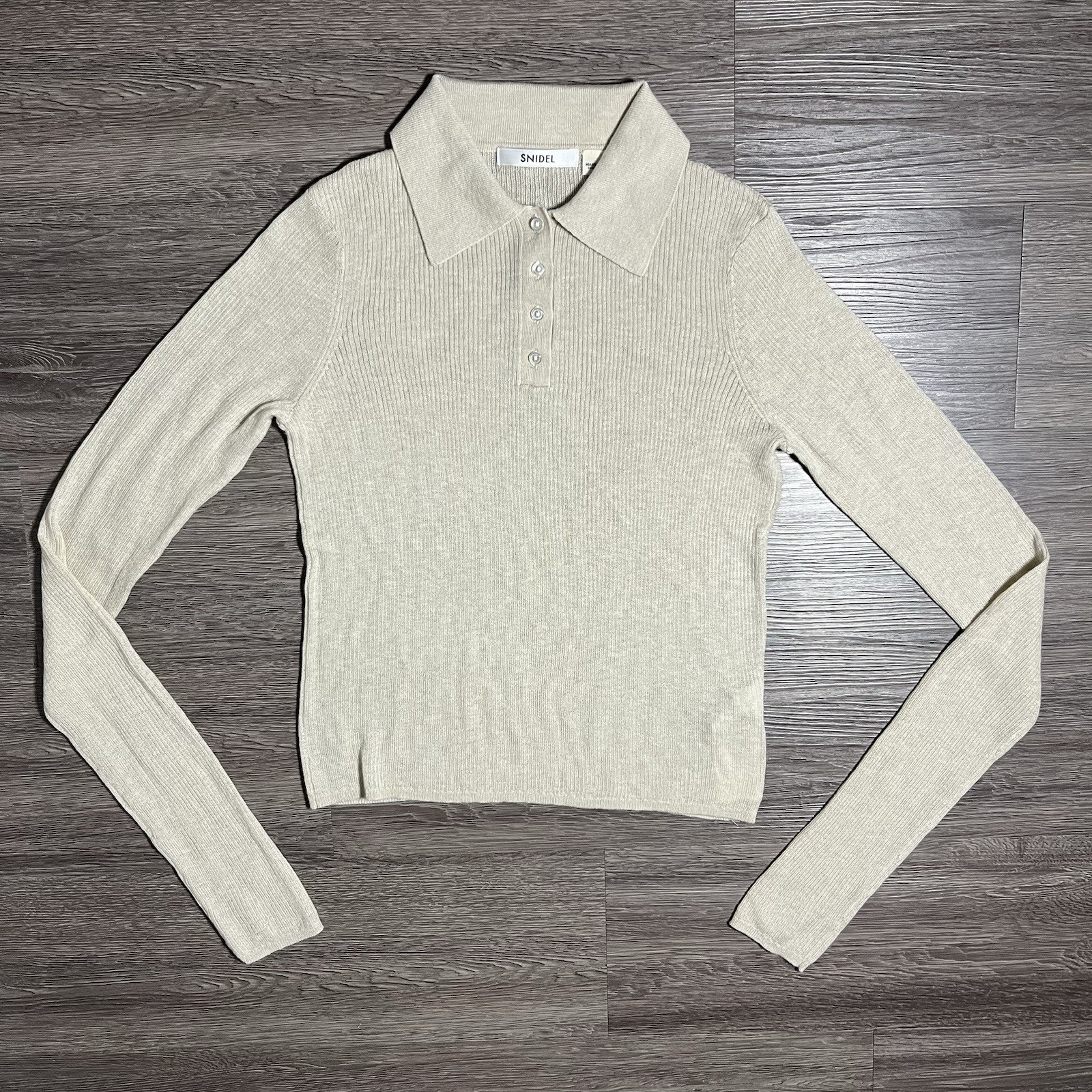 Snidel Sustainable Layered Polo Knit Set Women One Size Brown Stripe Beige Sheer — image 3 of 8